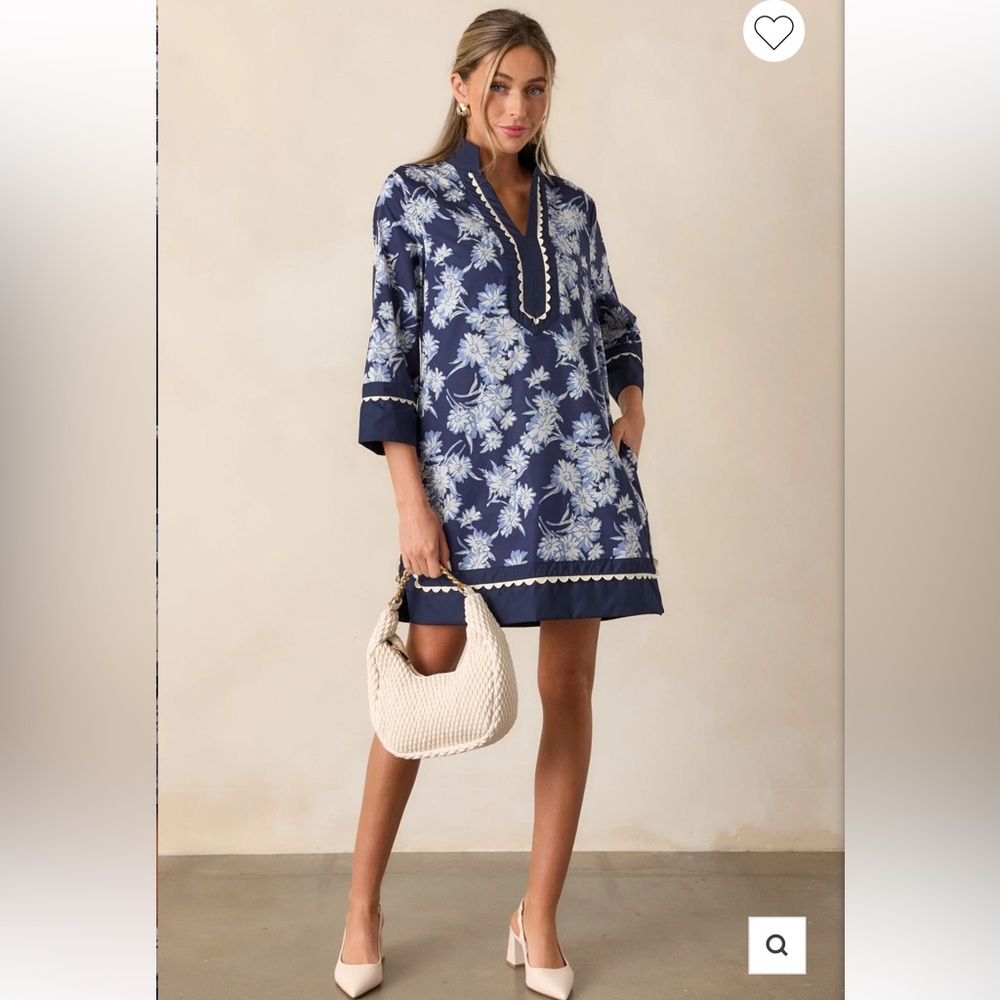 Orchid’s Whisper 100% Cotton Navy Floral Mini Dress